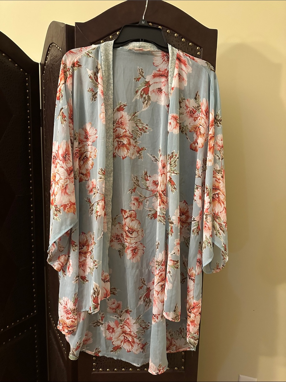Band of Gypsies Light Blue Floral Kimono with Pink Blooms